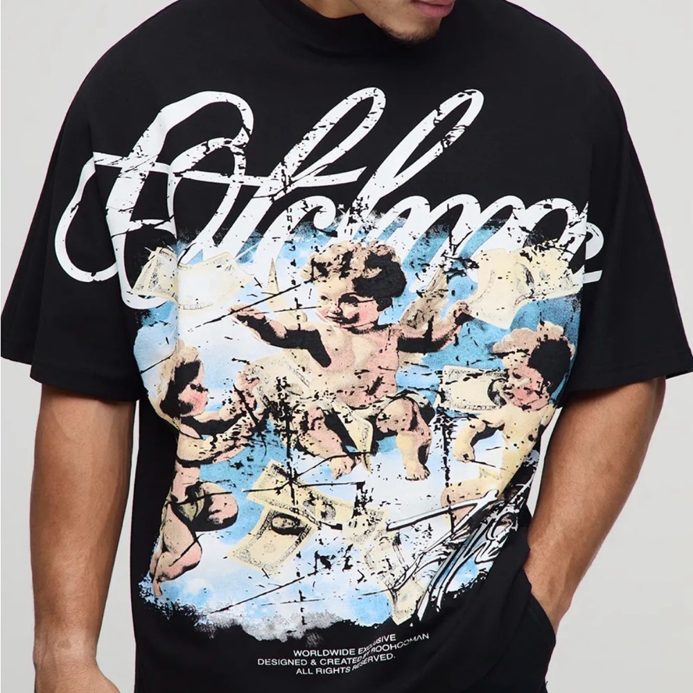 BoohooMAN T-Shirt Tall overside Heavyweight Large scale print cupid